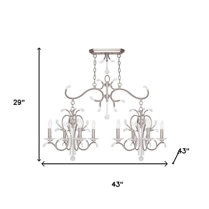 Nickel And Clear Eight Light Metal Dimmable Chandelier With Shades