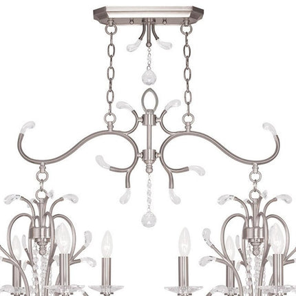 Nickel And Clear Eight Light Metal Dimmable Chandelier With Shades