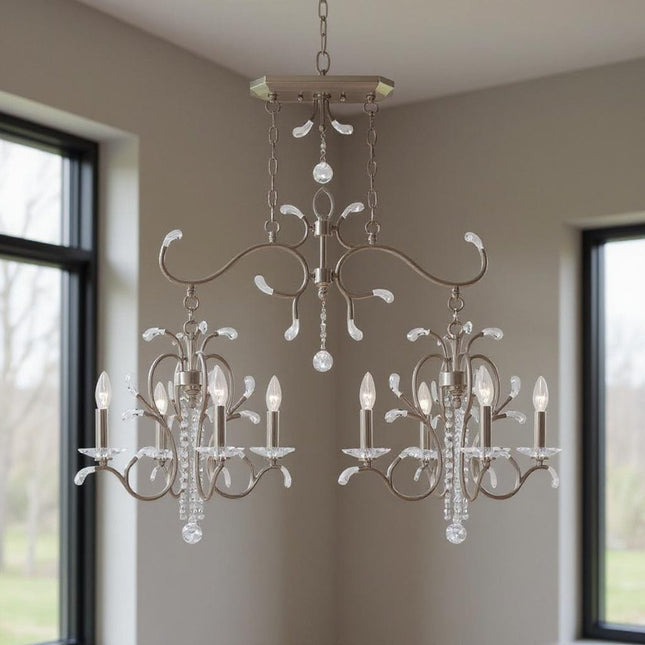 Nickel And Clear Eight Light Metal Dimmable Chandelier With Shades HomeRoots