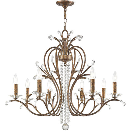 Bronze Eight Light Metal Dimmable Chandelier With Shades