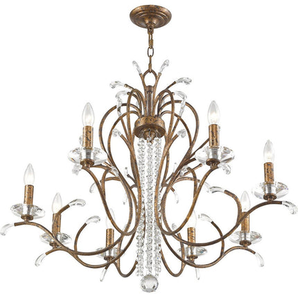 Bronze Eight Light Metal Dimmable Chandelier With Shades