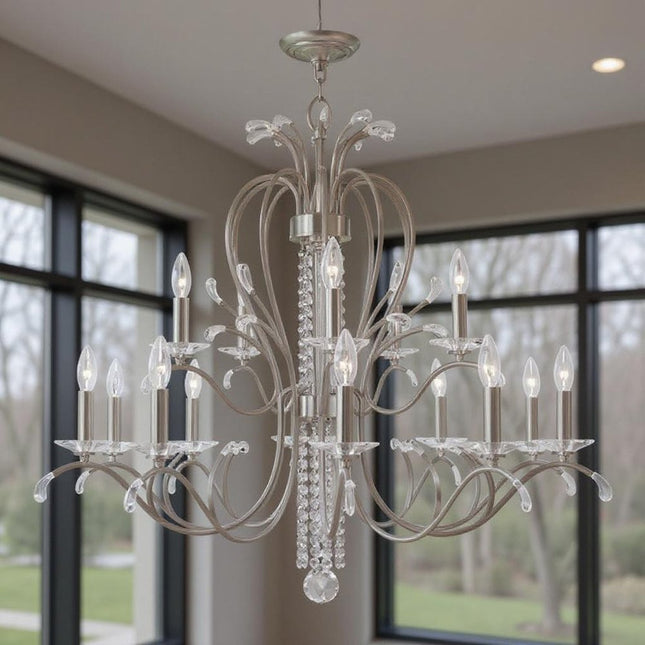 Nickel And Clear Multi Light Metal Dimmable Chandelier With Shades HomeRoots