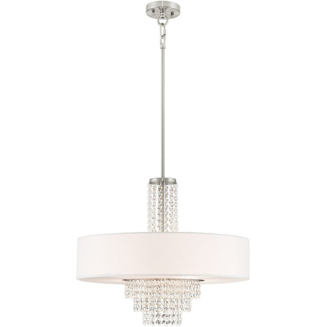 Nickel Five Light Metal Dimmable Chandelier With Shades HomeRoots