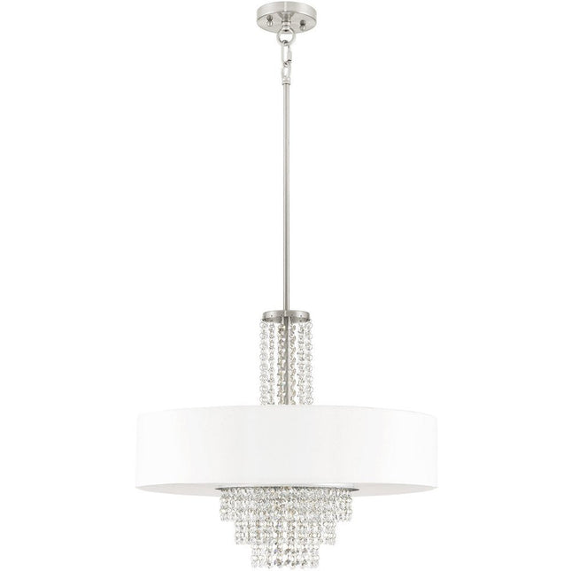 Nickel Five Light Metal Dimmable Chandelier With Shades HomeRoots