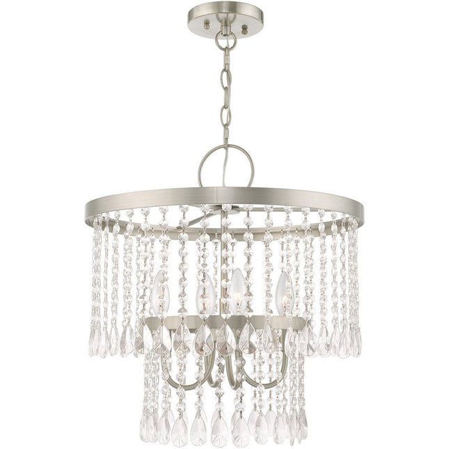 Nickel Four Light Metal Dimmable Chandelier With Shades HomeRoots