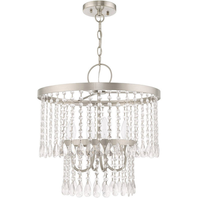 Nickel Four Light Metal Dimmable Chandelier With Shades HomeRoots
