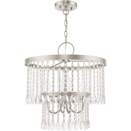 Nickel Four Light Metal Dimmable Chandelier With Shades