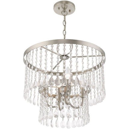 Nickel Four Light Metal Dimmable Chandelier With Shades