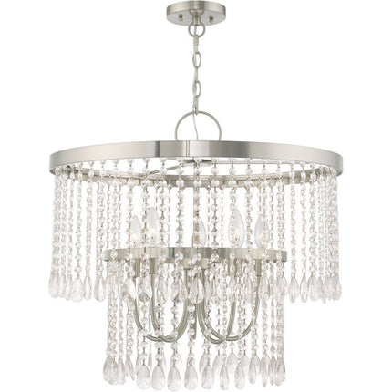 Nickel Five Light Metal Dimmable Chandelier With Shades