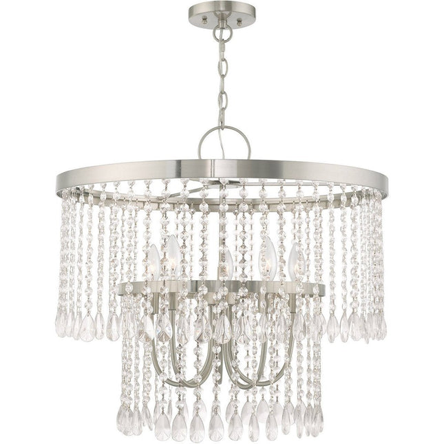 Nickel Five Light Metal Dimmable Chandelier With Shades HomeRoots