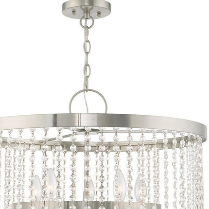 Nickel Five Light Metal Dimmable Chandelier With Shades