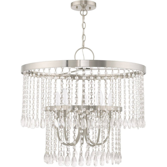 Nickel Five Light Metal Dimmable Chandelier With Shades HomeRoots