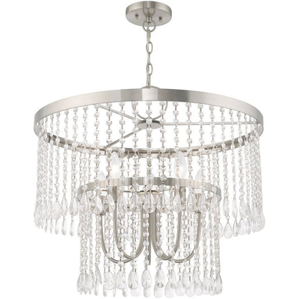 Nickel Five Light Metal Dimmable Chandelier With Shades