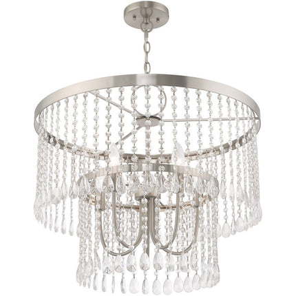 Nickel Five Light Metal Dimmable Chandelier With Shades