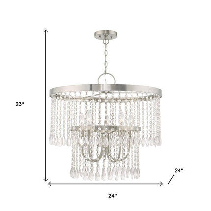Nickel Five Light Metal Dimmable Chandelier With Shades