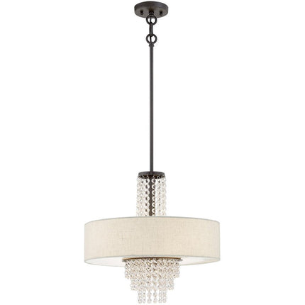 Bronze Four Light Metal Dimmable Chandelier With Shades