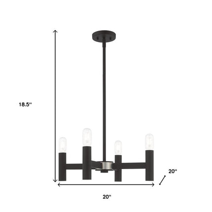 Black Four Light Metal Dimmable Chandelier With Shades