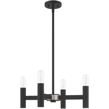 Black Four Light Metal Dimmable Chandelier With Shades