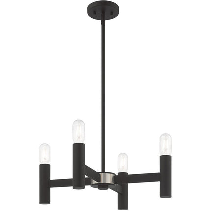 Black Four Light Metal Dimmable Chandelier With Shades