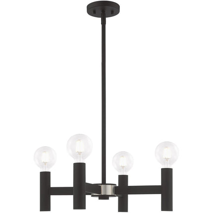 Black Four Light Metal Dimmable Chandelier With Shades