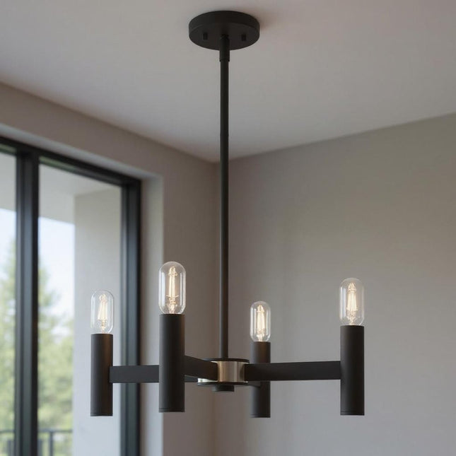 Black Four Light Dimmable Chandelier With Shades HomeRoots