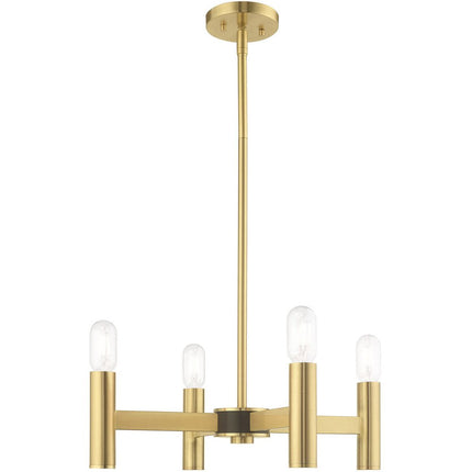 Brass Four Light Metal Dimmable Chandelier With Shades