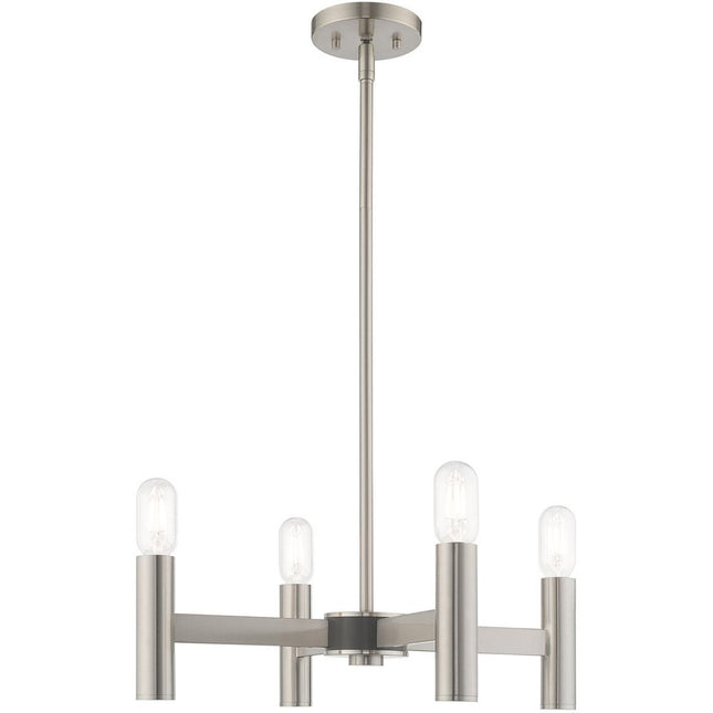 Nickel Four Light Metal Dimmable Chandelier With Shades