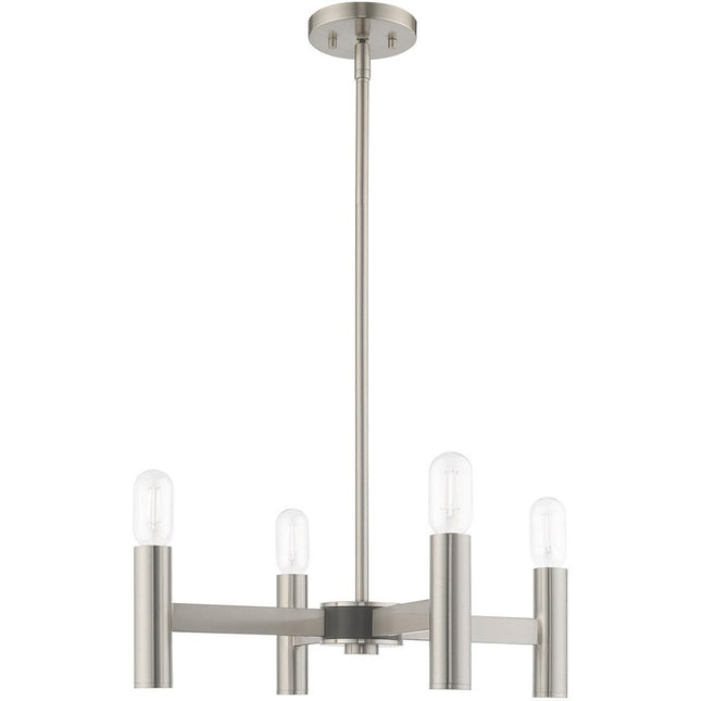 Nickel Four Light Metal Dimmable Chandelier With Shades