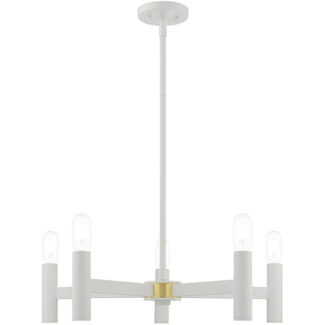 White Five Light Metal Dimmable Chandelier With Shades