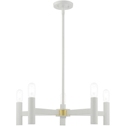 White Five Light Dimmable Chandelier With Shades HomeRoots