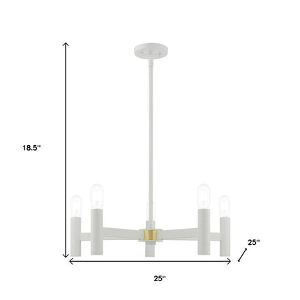 White Five Light Dimmable Chandelier With Shades HomeRoots
