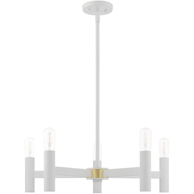 White Five Light Metal Dimmable Chandelier With Shades