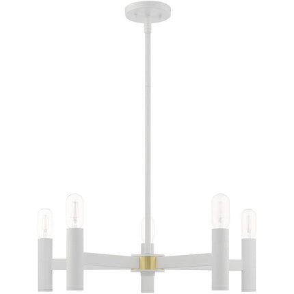 White Five Light Dimmable Chandelier With Shades HomeRoots