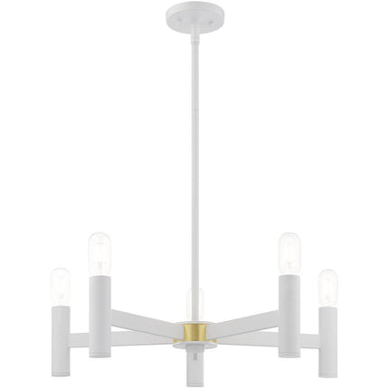 White Five Light Dimmable Chandelier With Shades HomeRoots