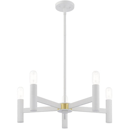 White Five Light Dimmable Chandelier With Shades HomeRoots