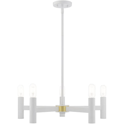 White Five Light Dimmable Chandelier With Shades HomeRoots