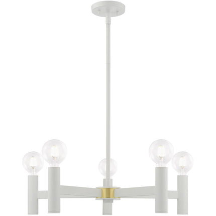 White Five Light Dimmable Chandelier With Shades HomeRoots