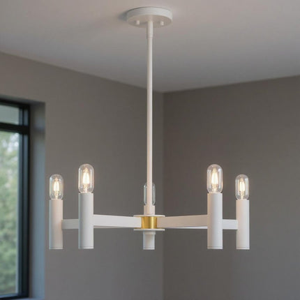 White Five Light Dimmable Chandelier With Shades HomeRoots