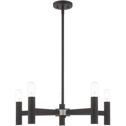 Black Five Light Metal Dimmable Chandelier With Shades