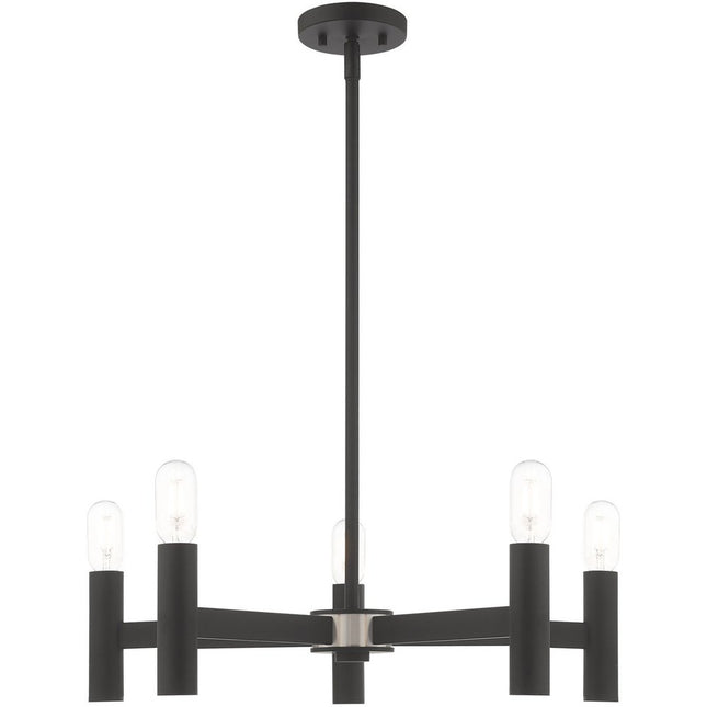 Black Five Light Metal Dimmable Chandelier With Shades