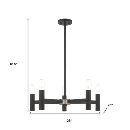 Black Five Light Metal Dimmable Chandelier With Shades