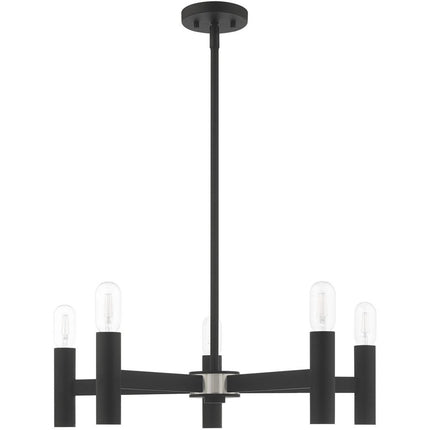 Black Five Light Metal Dimmable Chandelier With Shades