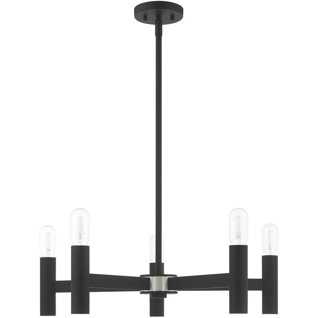 Black Five Light Metal Dimmable Chandelier With Shades
