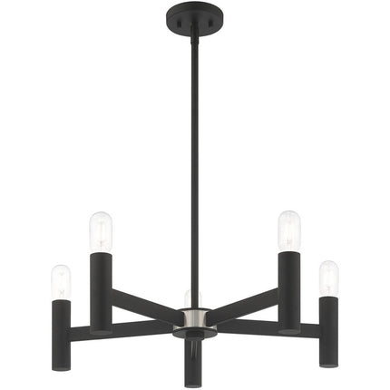 Black Five Light Metal Dimmable Chandelier With Shades