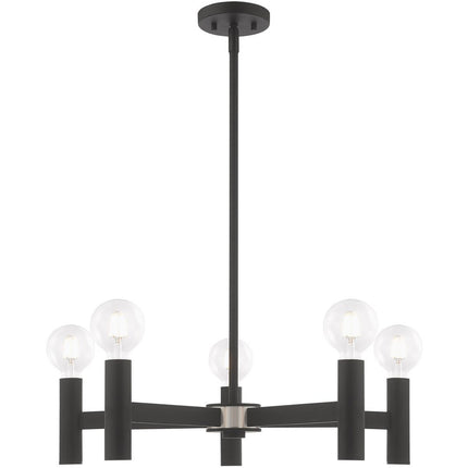 Black Five Light Metal Dimmable Chandelier With Shades