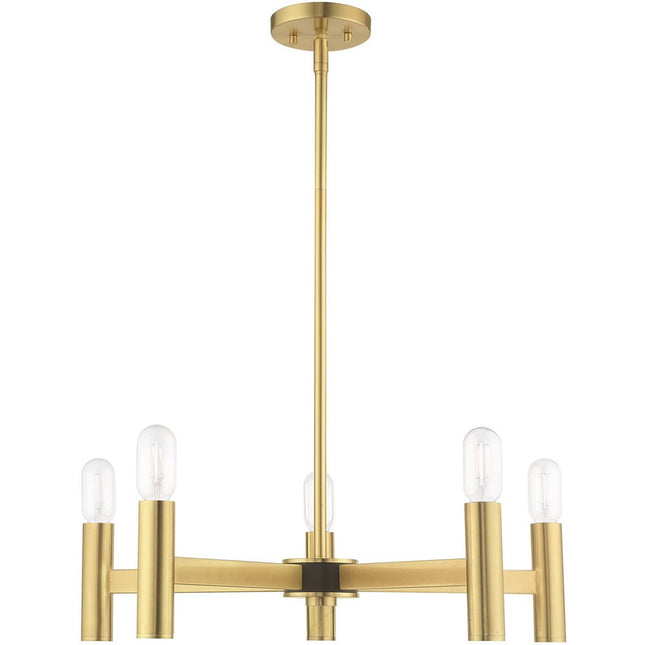 Brass Five Light Metal Dimmable Chandelier With Shades HomeRoots