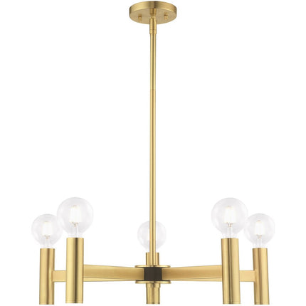 Brass Five Light Metal Dimmable Chandelier With Shades