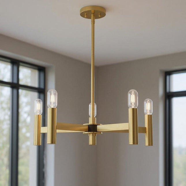 Five Light Dimmable Chandelier With Shades HomeRoots