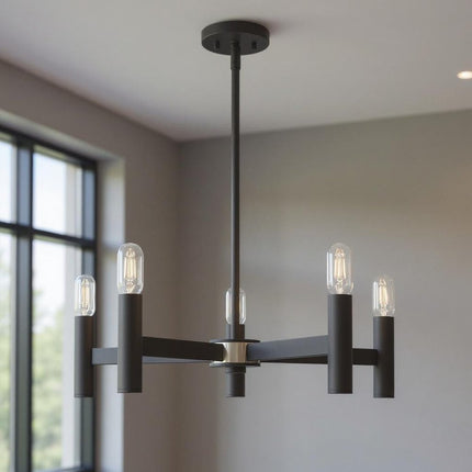 Gray Five Light Metal Dimmable Chandelier With Shades