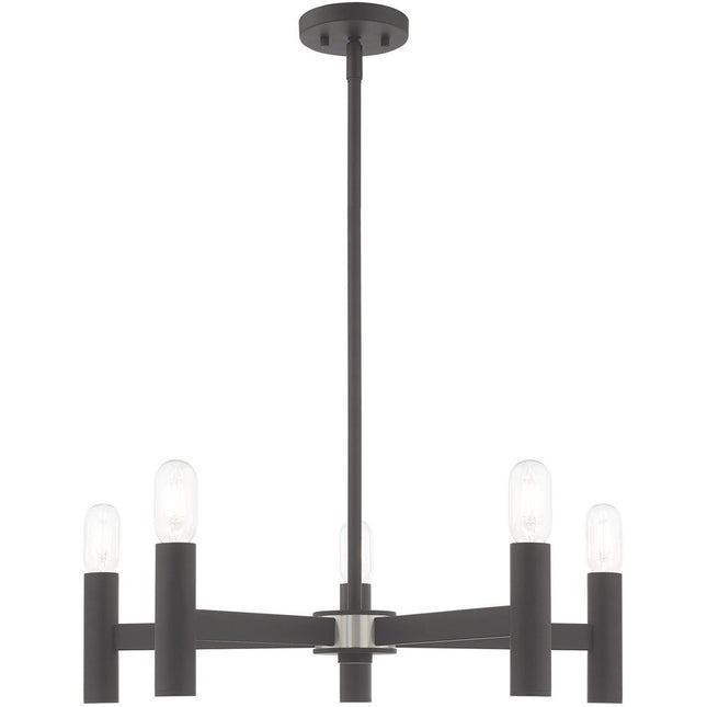 Gray Five Light Metal Dimmable Chandelier With Shades